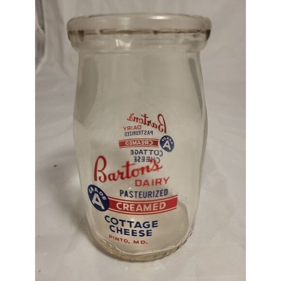 Barton's Dairy Vintage Cottage Cheese Glass Jar Pinto Maryland - Picture 2 of 6